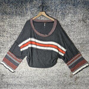 Free People Sweater Womens Small Gray Striped Bell Sleeve Dolman Pullover Boho